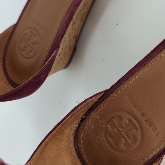 Tory Burch Savannah Suede Cork Wedge Purple 8.5 open toe summer preppy casual - Picture 10 of 14